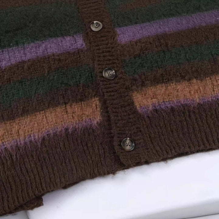 Striped Knitted Rainbow Cardigan     - VILIVAUN