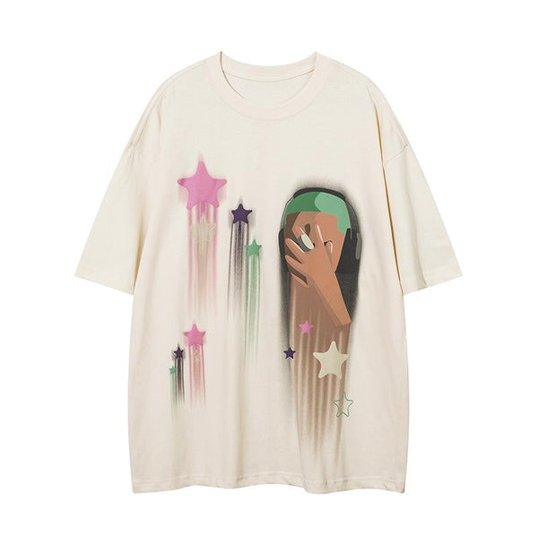 Shooting Stars Loose Tee  Beige S  - VILIVAUN