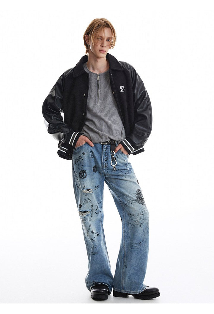 80 90 Retro Leather Jacket     - VILIVAUN