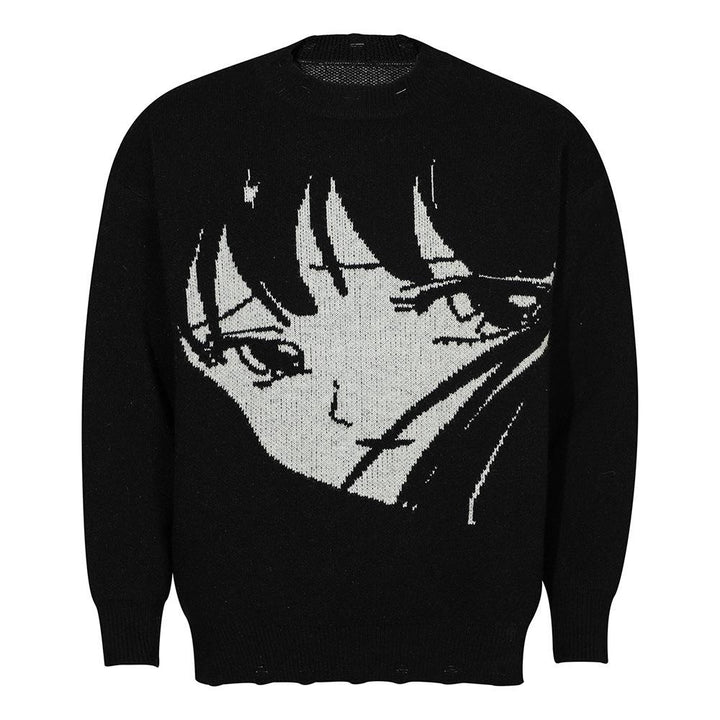 Crying Anime Girl Sweater  Black M  - VILIVAUN