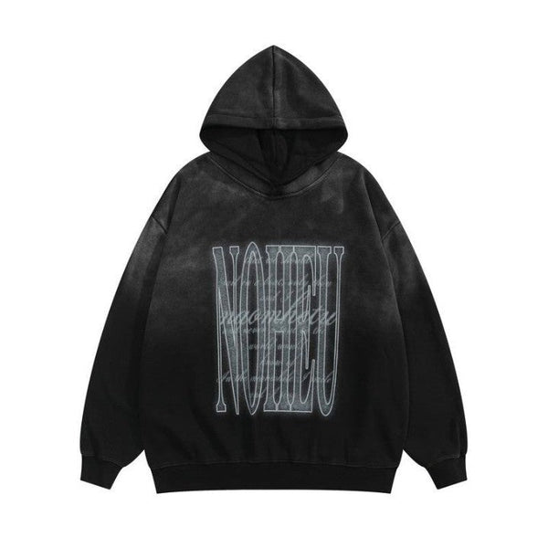 Print Washed Loose Hoodie  Black S  - VILIVAUN