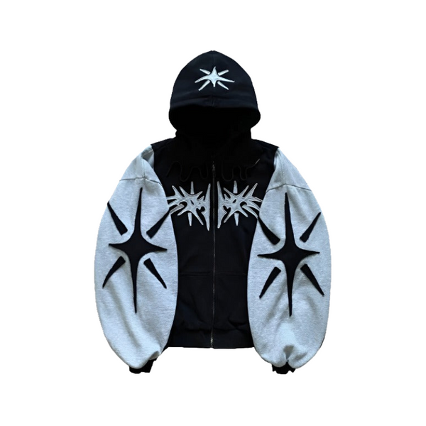 Y2K Vintage Zip-Up Patchwork Hoodie  S   - VILIVAUN